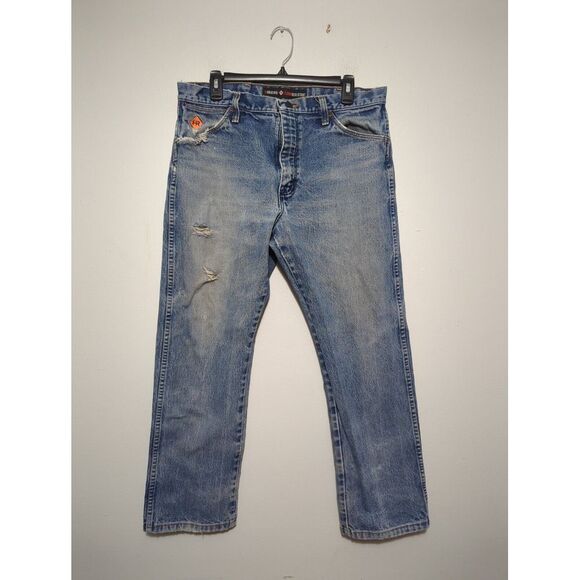 Wrangler Fr Jeans Mens 34X29* Blue Medium Wash Denim American Workwear FR13MWZ - Picture 1 of 14